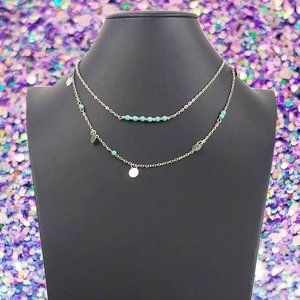 SILVER TONE Double Strand Accented Choker Necklace